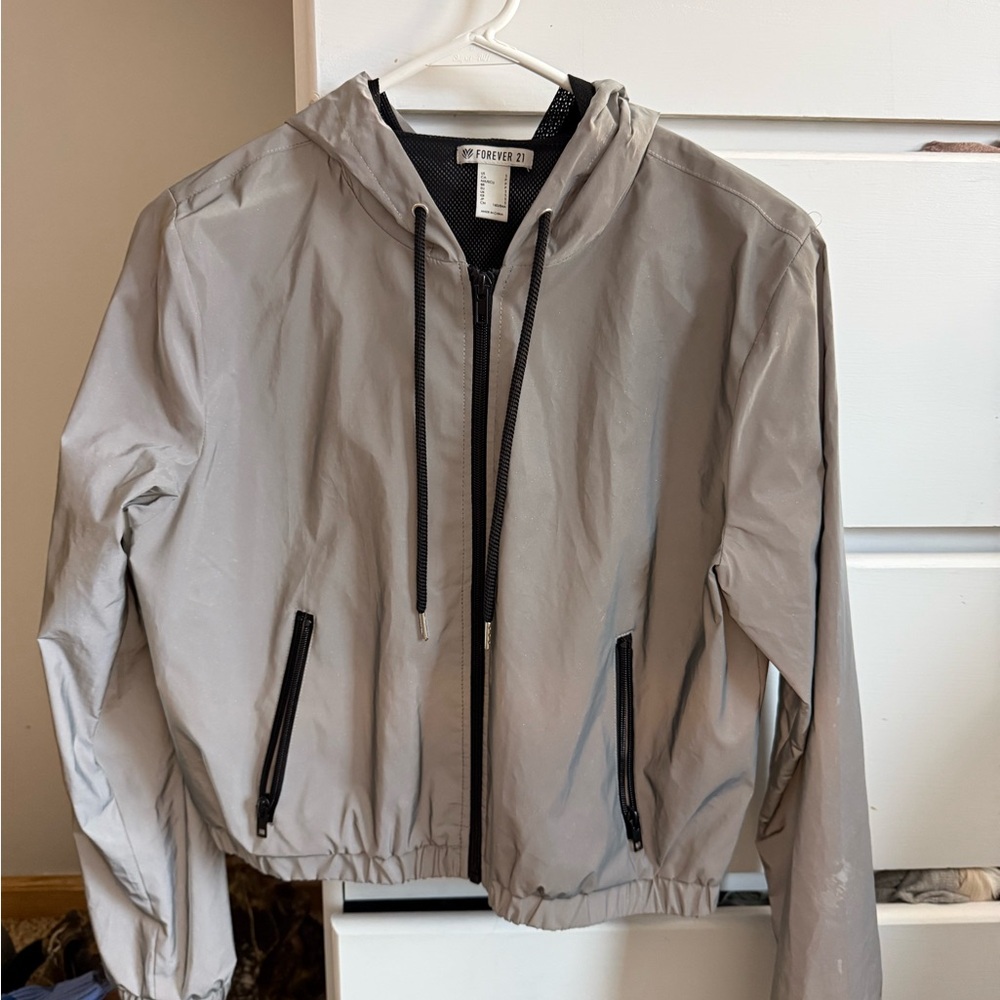 Forever 21 Light Gray Hooded Jacket with Black Details